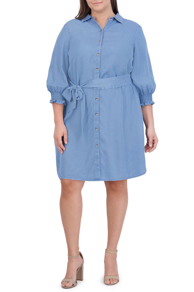 Abby Belted Long Sleeve Shirtdress, Main, color, BLUE WASH