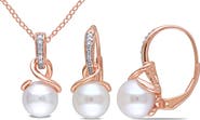 DELMAR Diamond & Cultured Freshwater Pearl Pendant Necklace & Drop Earrings Set