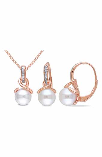 DELMAR Diamond & Cultured Freshwater Pearl Pendant Necklace & Drop Earrings Set