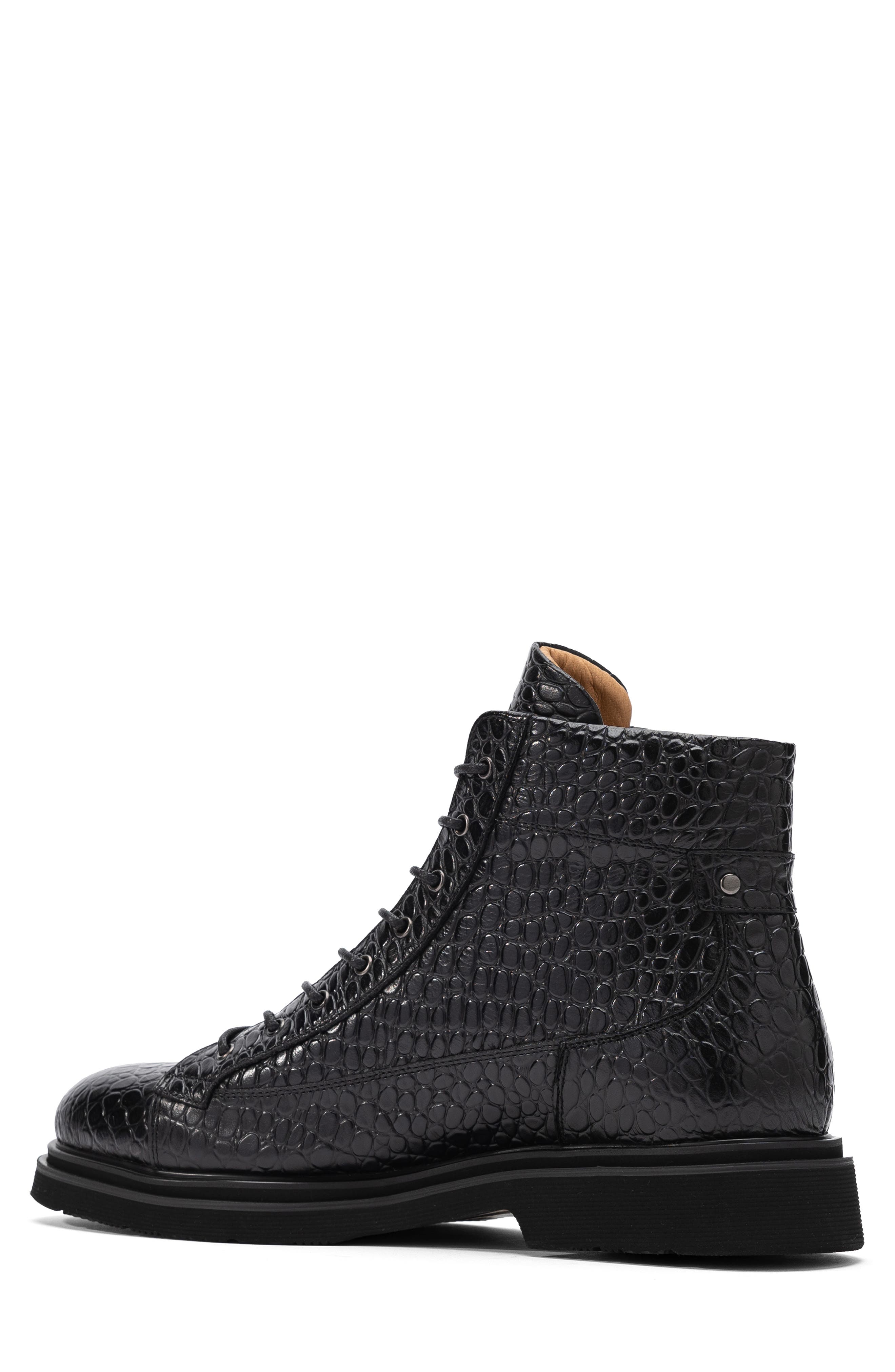 MARC NOLAN Aiden Croc Embossed Combat Boot, Alternate, color, Black Croc Skin