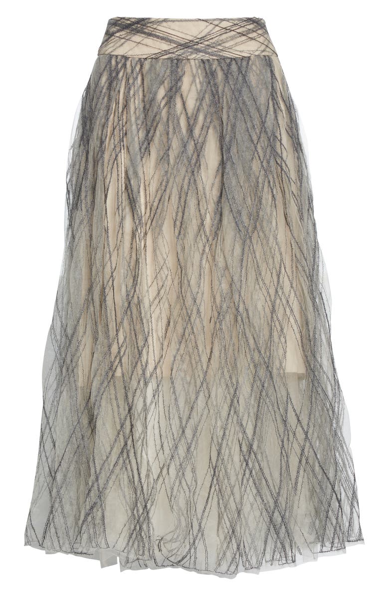 Brunello Cucinelli Sequin Argyle Tulle Midi Skirt, Alternate, color,