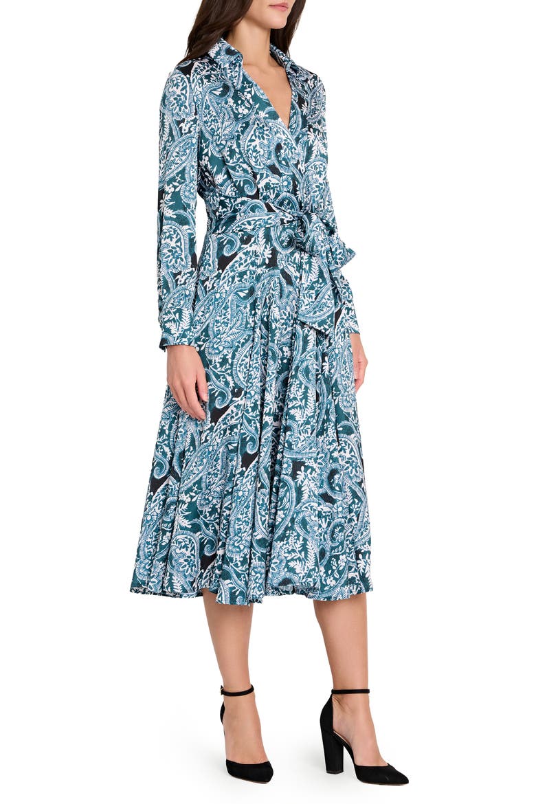 Tie Belt Matte Satin Shirtdress, Alternate, color, TEAL