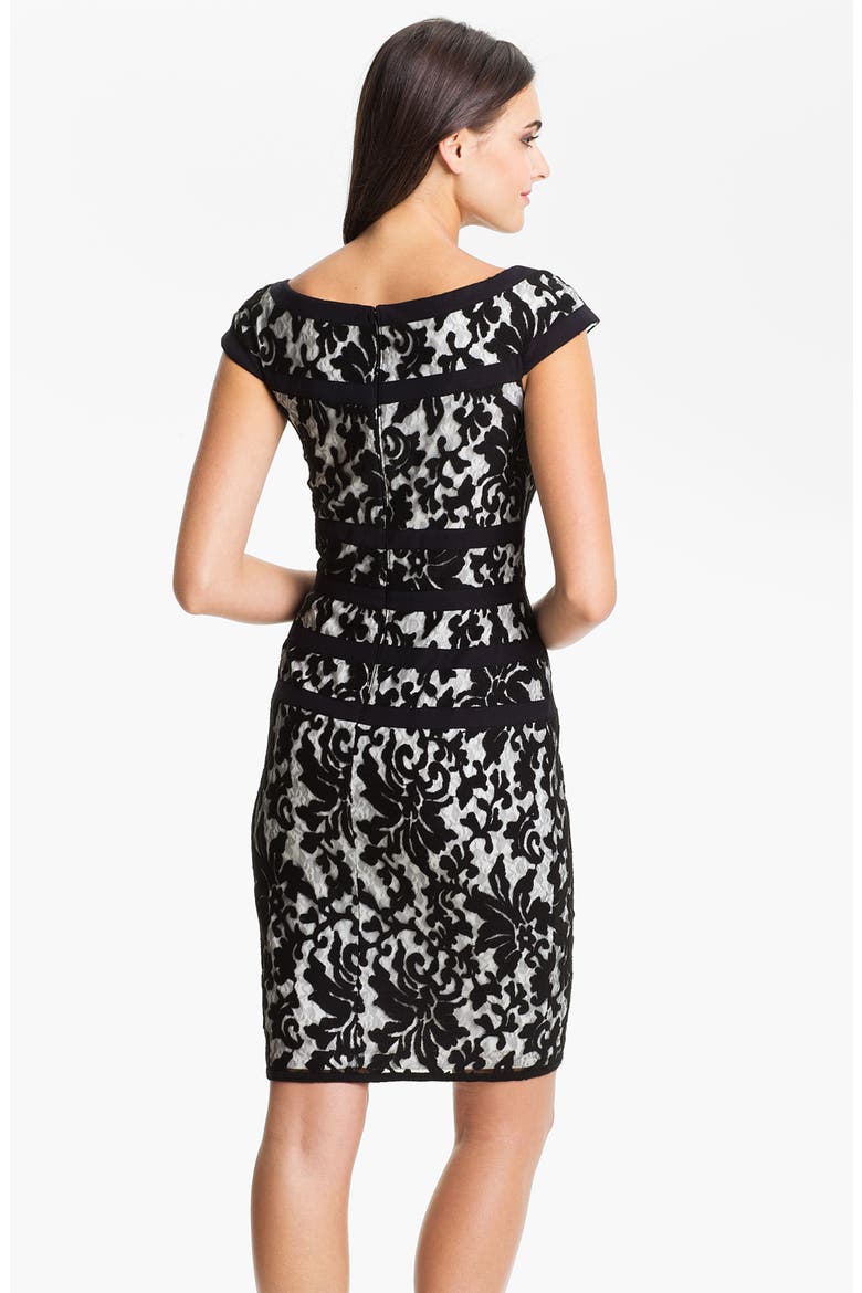 Cap Sleeve Lace Sheath Dress, Alternate, color, BLACK/ IVORY
