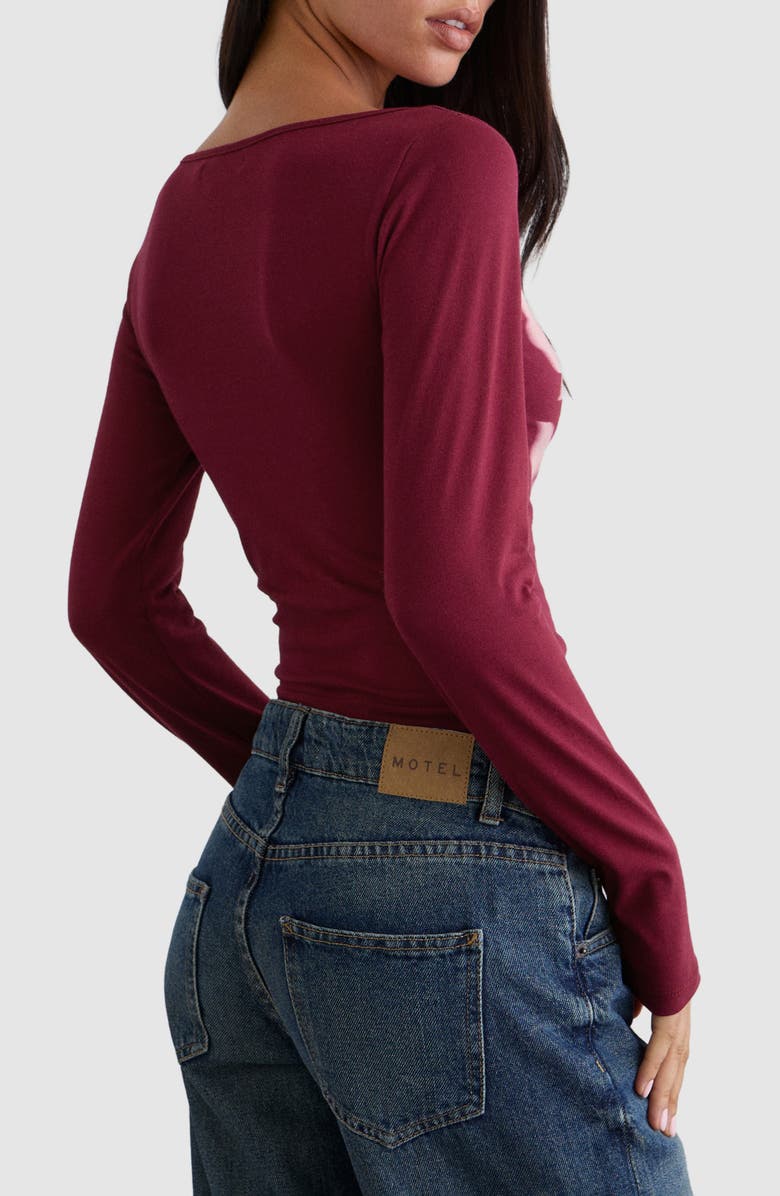 Motel Amabon Floral Stretch Cotton Top, Alternate, color, Burgundy Blurred Rose