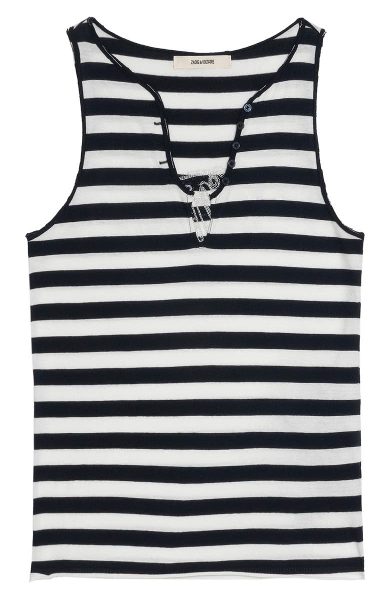 Zadig & Voltaire Stripe Keyhole Button Placket Tank, Alternate, color, Judo