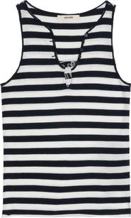 Zadig & Voltaire Stripe Keyhole Button Placket Tank