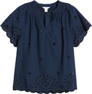 Caslon® Eyelet Ruffle Trim Cotton Top