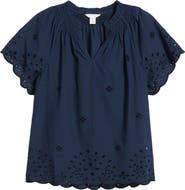 Caslon® Eyelet Ruffle Trim Cotton Top