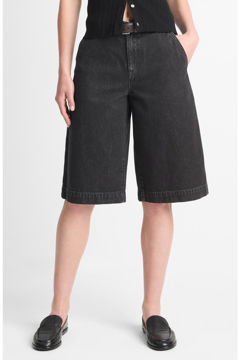 Longline Denim Shorts, Main, color, WASHED BLACK