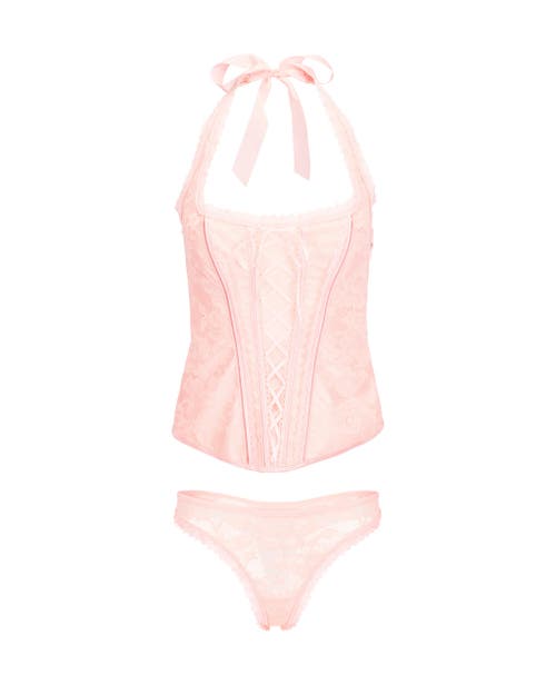 Adore Me Haisley Halter Corset & Thong Set In Light Pink