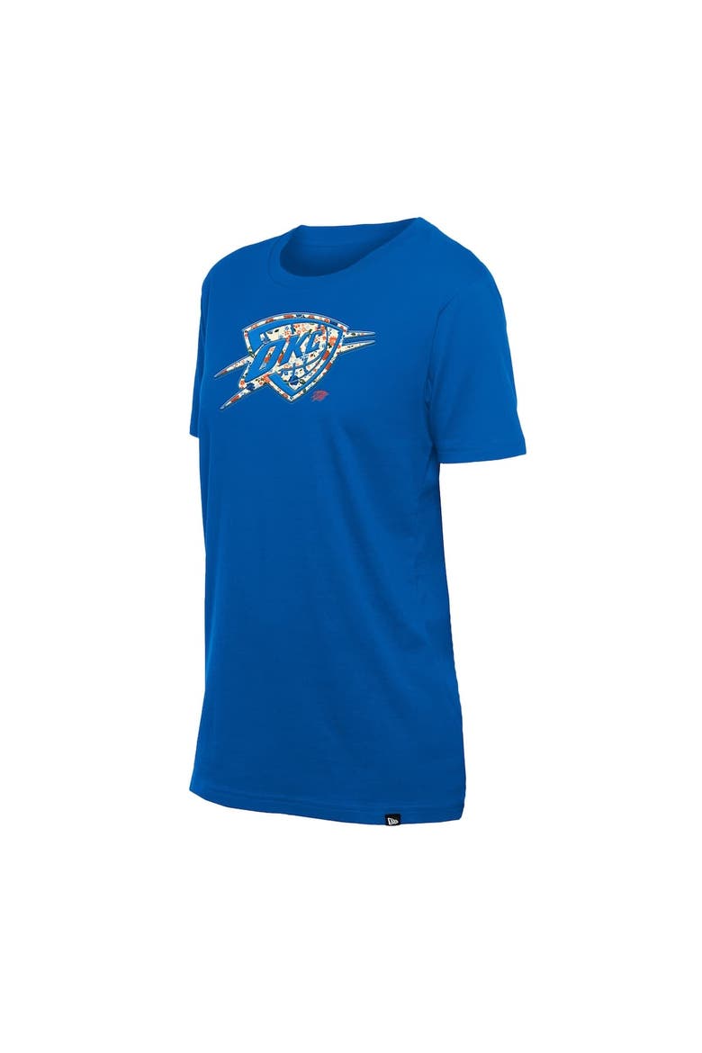 Women's New Era Blue Oklahoma City Thunder Glam Game Flower T-Shirt, Alternate, color, Blue