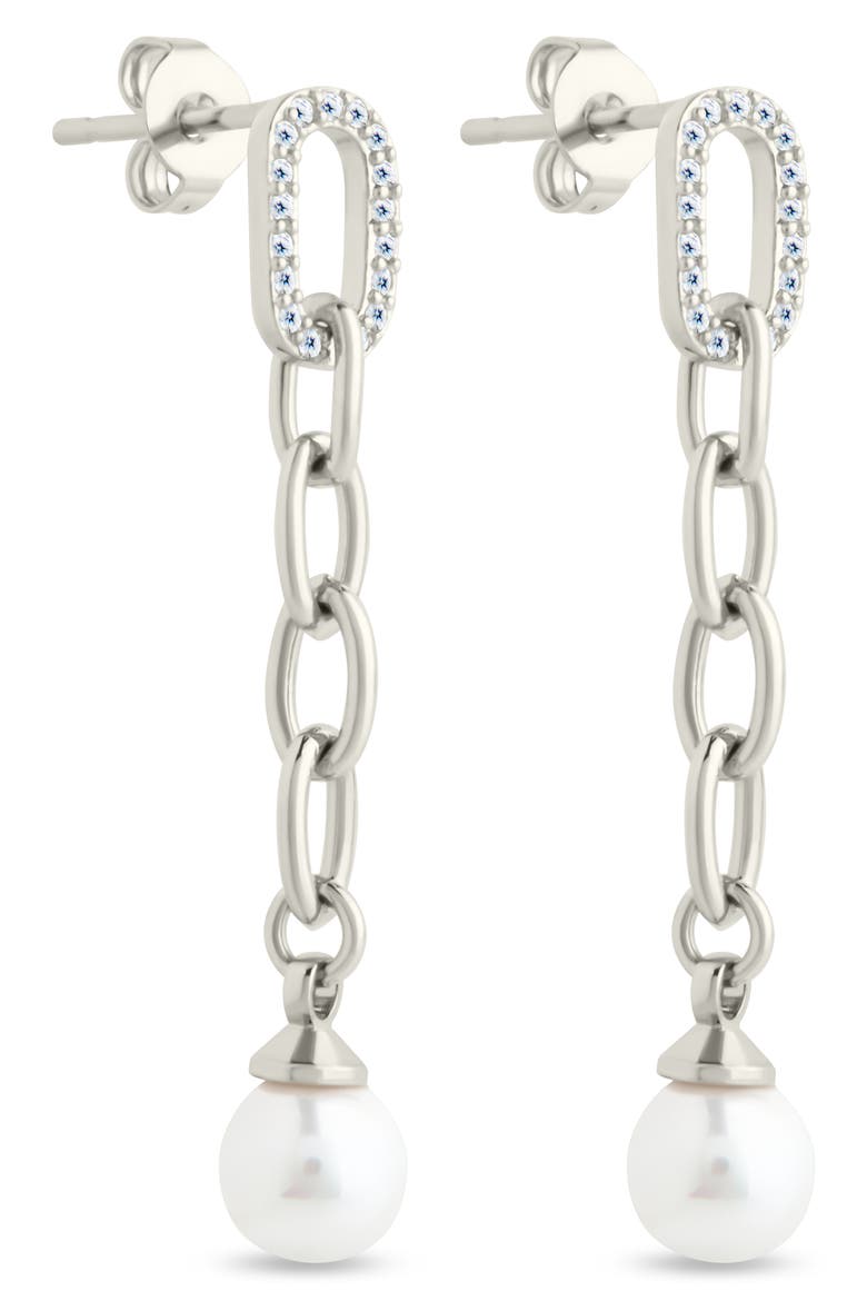 Daphne Cubic Zirconia & Faux Pearl Chain Drop Earrings, Alternate, color, SILVER