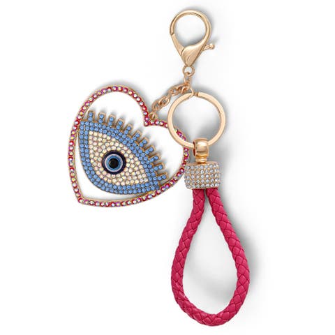 Evil Eye Heart Keychain with Pink Strap