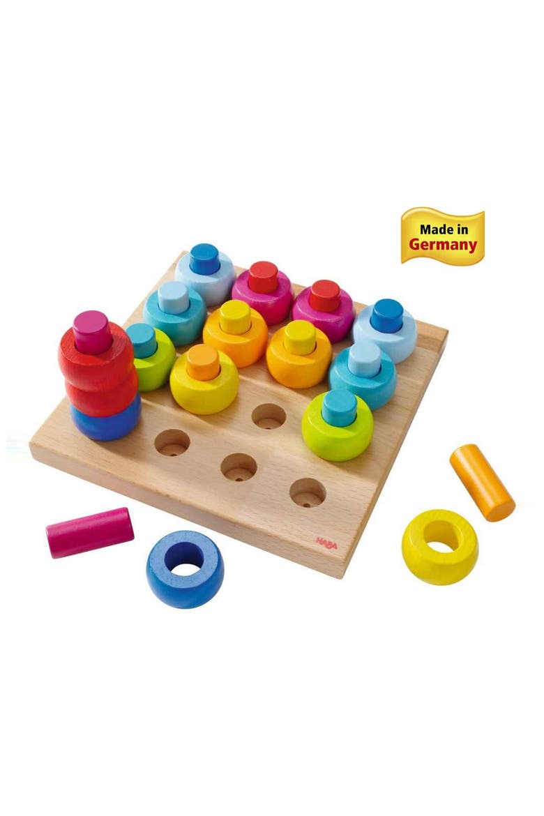 Rainbow Whirls Wooden Sorting and Stacking Game, Main, color, YELLOW/ BLUE/ GREEN AND PINK