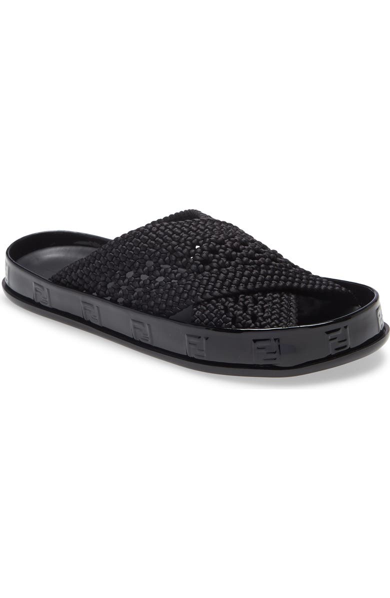 Fendi Woven FF Logo Slide Sandal, Main, color,