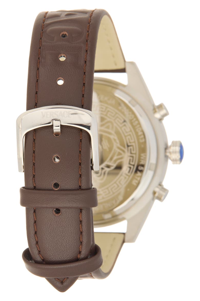 Athletic Chrono Leather Strap Watch, 44mm, Alternate, color, STAINLESS STEEL/ GREEN