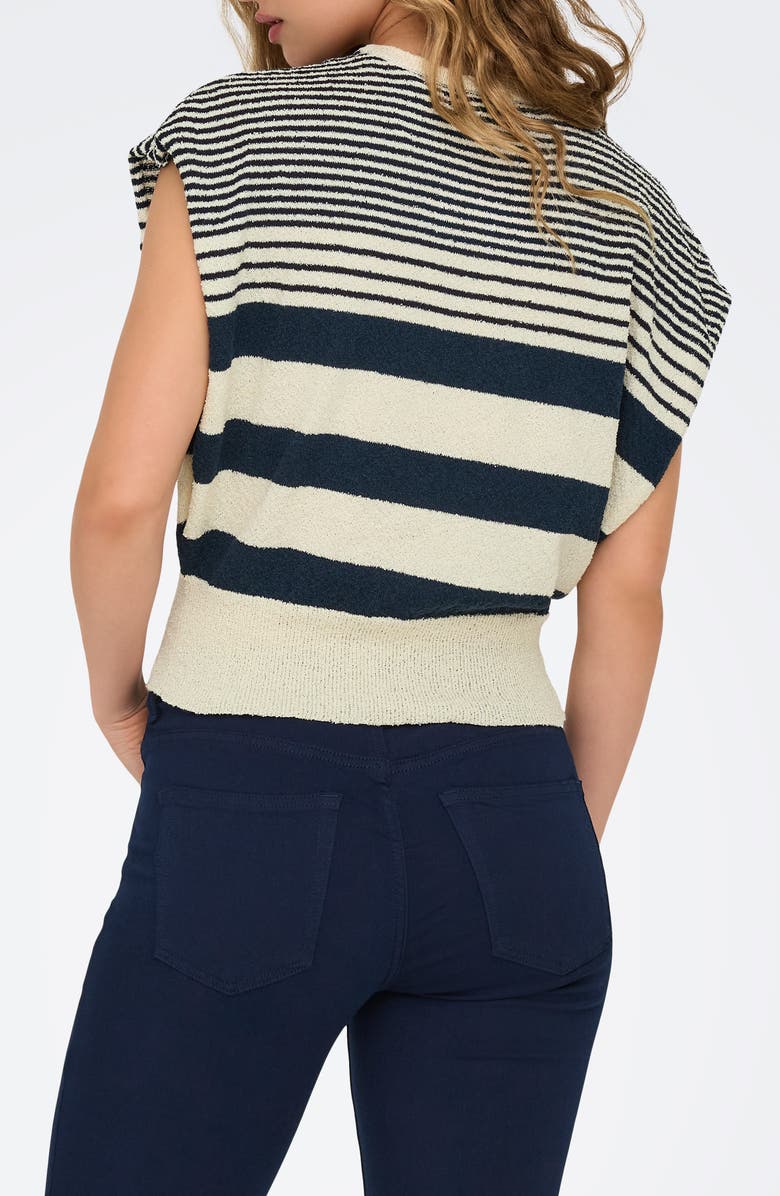 Only Mia Stripe Cap Sleeve Knit Top, Alternate, color, Egret Stripes Total Eclipse