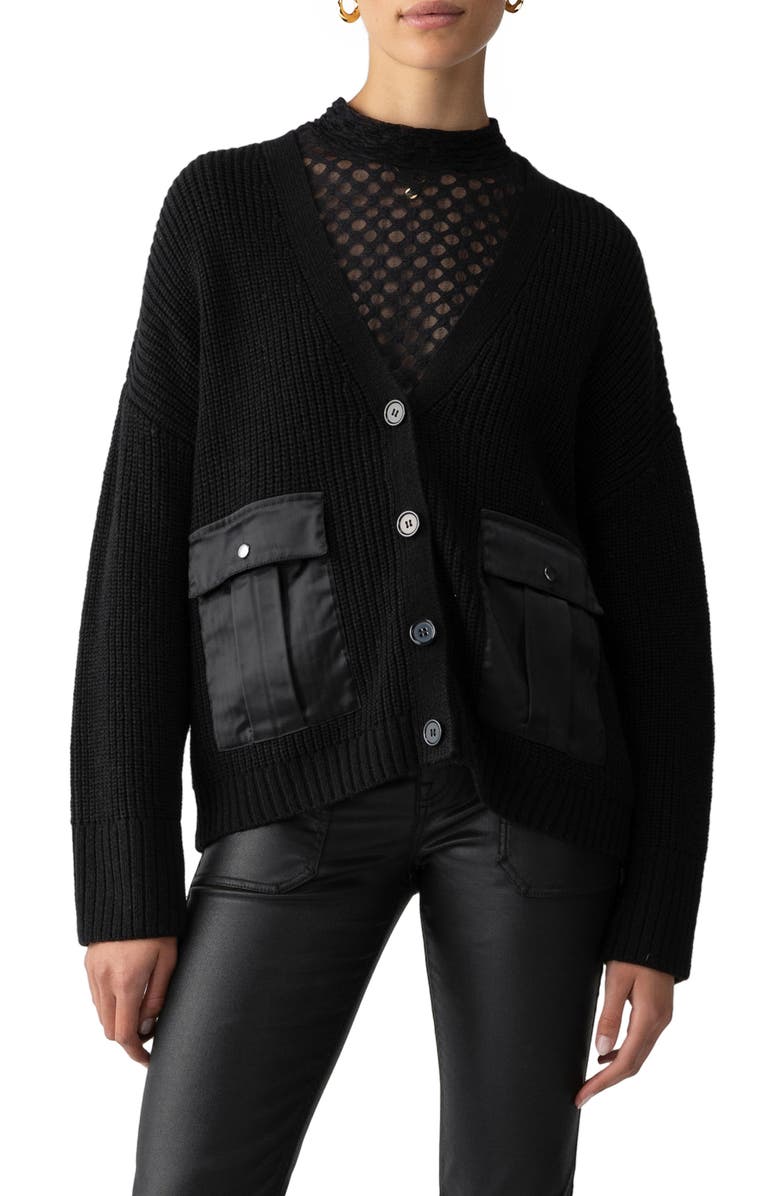 Sanctuary Trend Setter Cargo Cardigan, Main, color, Black