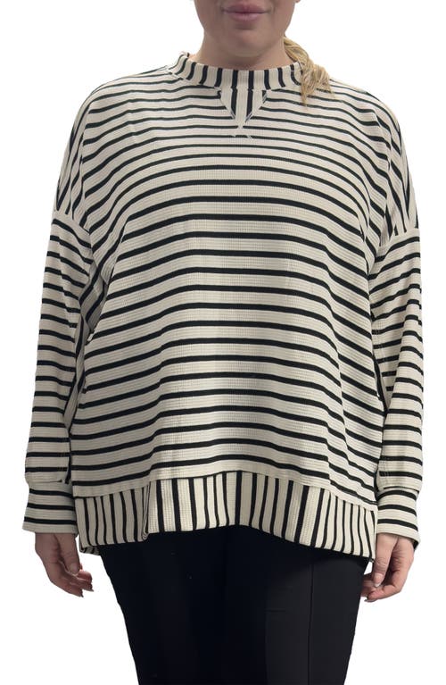 Standards & Practices Stripe Thermal Knit Top In Black White