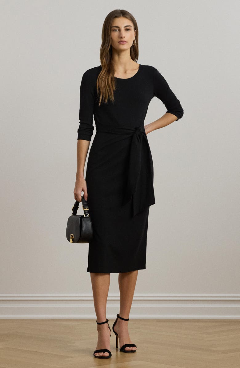 Lauren Ralph Lauren Tie Waist Rib Cotton Blend Midi Dress, Alternate, color,