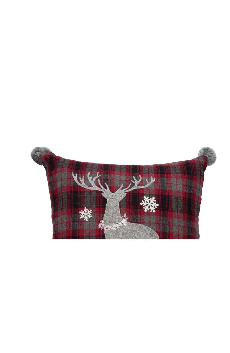 C&F Home Frosty Deer Plaid Christmas Embellished Accent Throw Pillow w/ PomPom Tassels 18" x 18", Alternate, color, Red