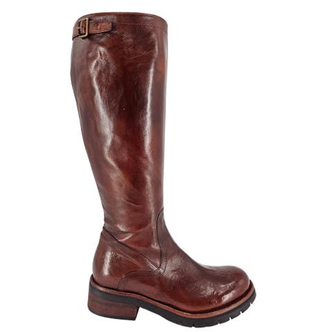 Leather Tall Flat Buckle Boot