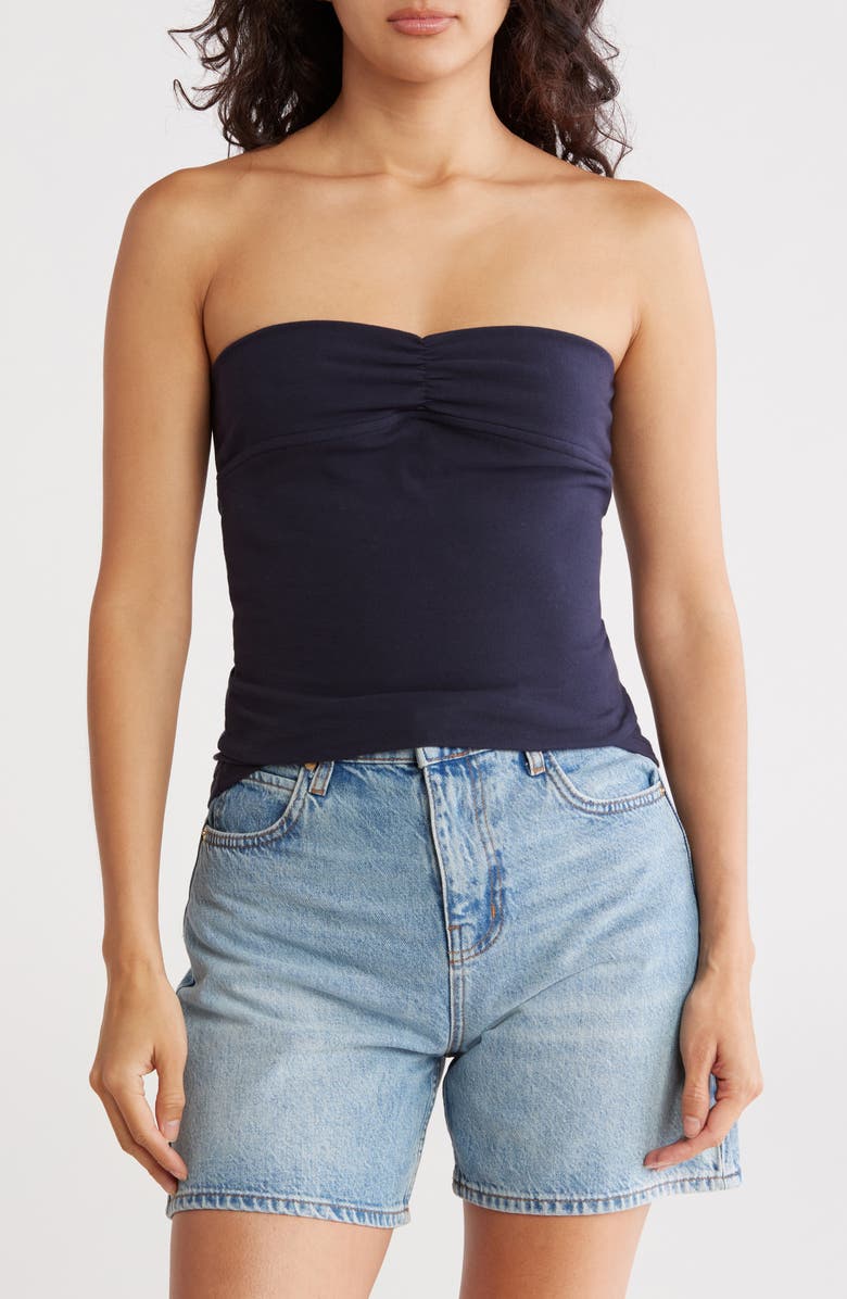 Madden Girl Foldover Ruched Crop Tube Top, Main, color,