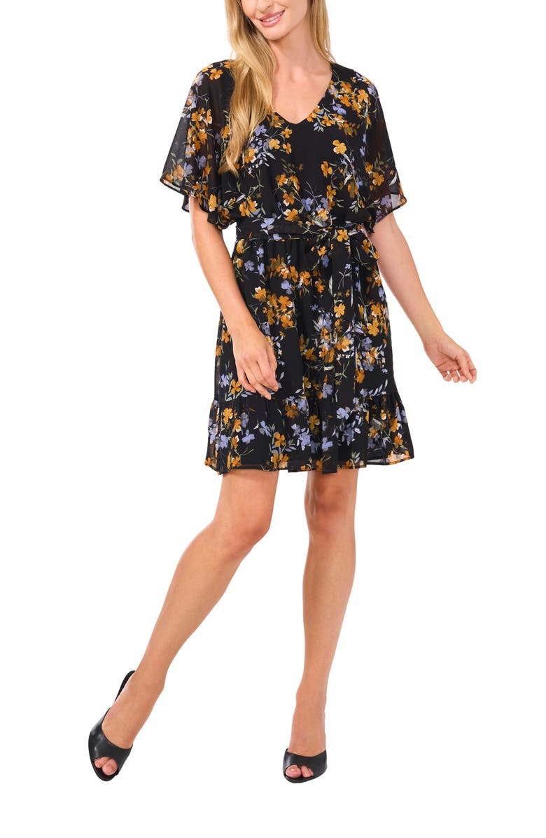 CeCe Tiered Tie Waist Dress, Main, color, 