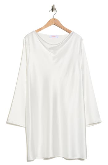 Renee C Cowl Neck Long Sleeve Satin Minidress In White