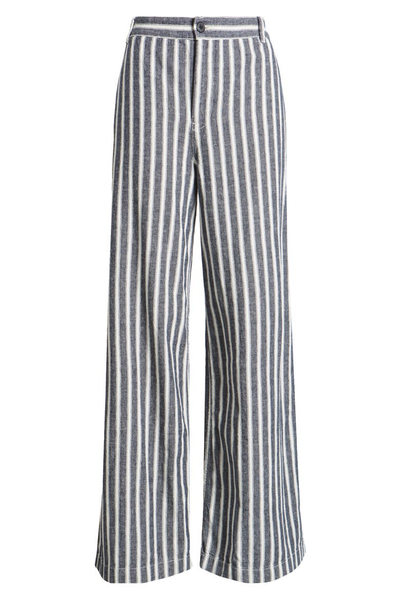 Zoe Relaxed Fit Wide Leg Linen & Cotton Pants, Alternate, color, NAVY WHITE STRIPE