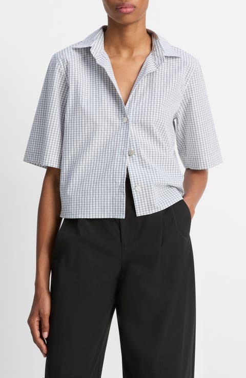 Check Cotton Crop Button-Up Shirt