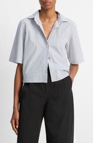 Vince Check Cotton Crop Button-Up Shirt