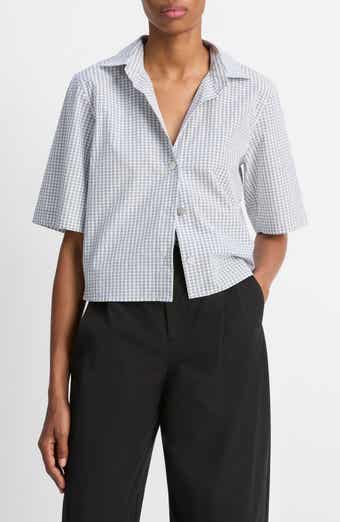Vince Check Cotton Crop Button-Up Shirt