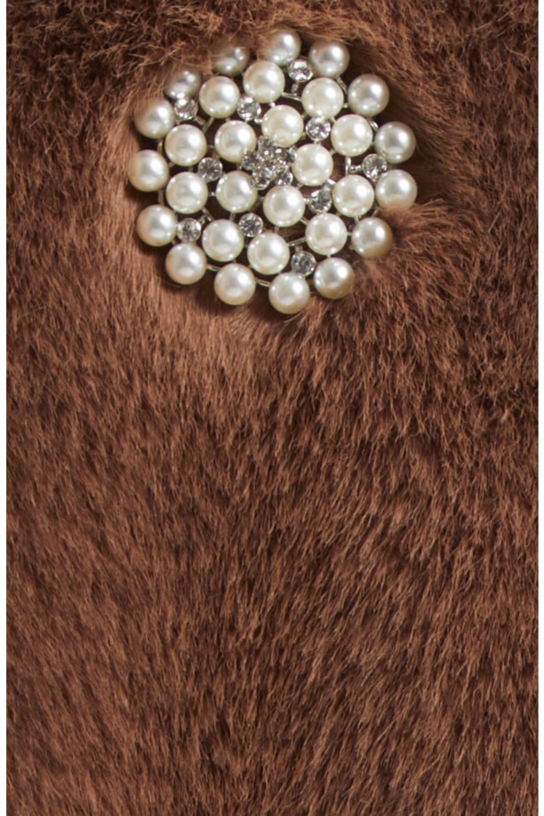 Faux Pearl & Crystal Detail Faux Fur Coat, Alternate, color, TAUPE