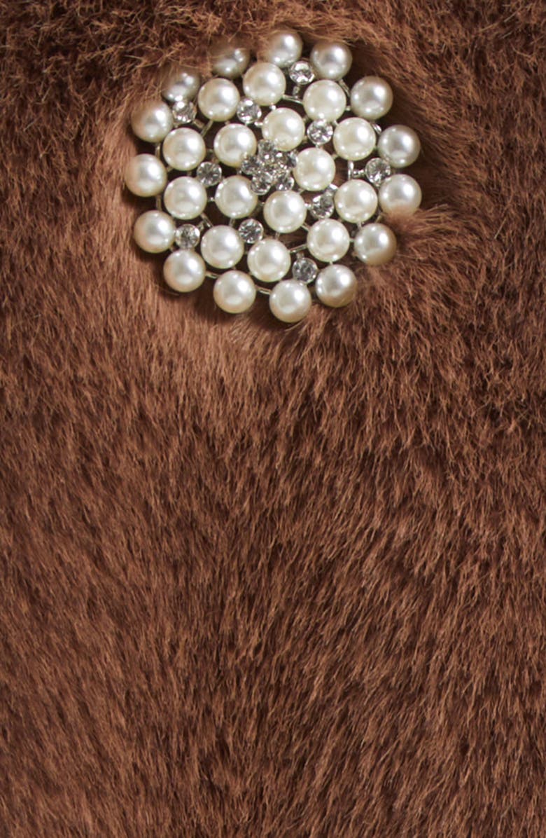 Cinq à Sept Faux Pearl & Crystal Detail Faux Fur Coat, Alternate, color,