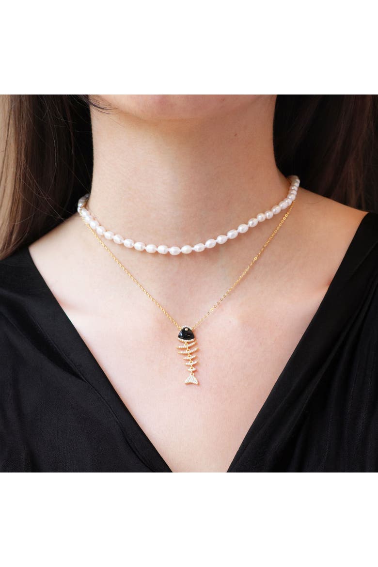 Onyx Fish Necklace, Alternate, color, Onyx