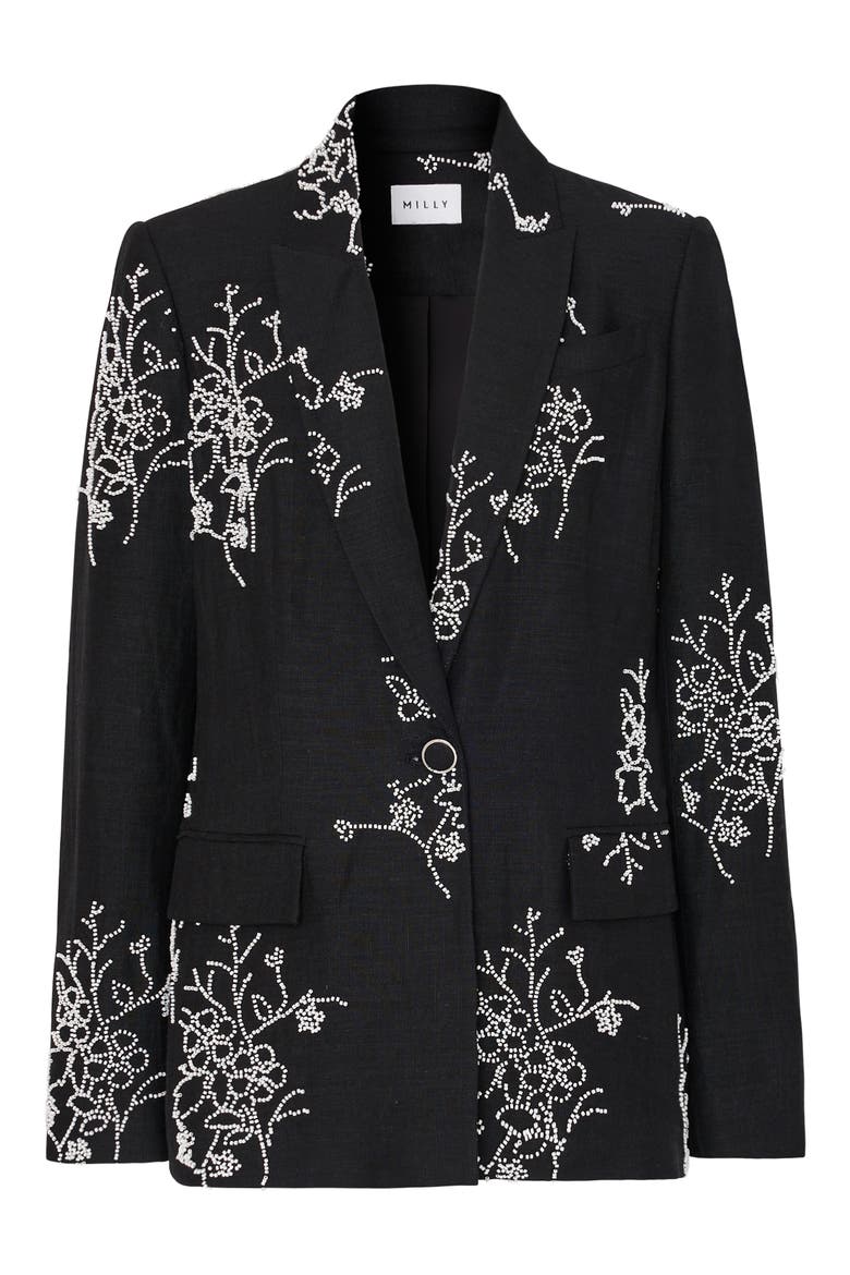 Alexa Beaded Embroidered Blazer, Alternate, color, BLACK