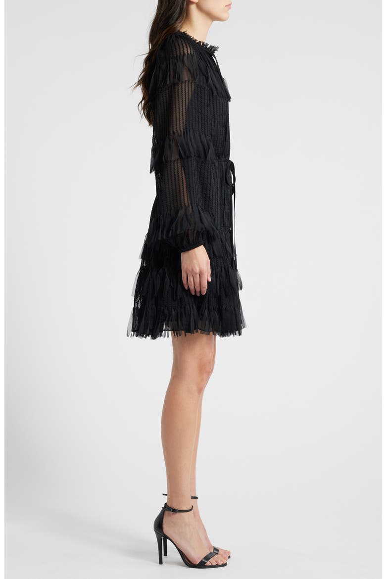 Nora Long Sleeve Chiffon Cocktail Dress, Alternate, color, BLACK