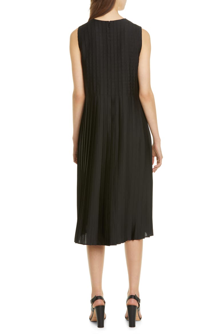Kendrick Pleated Midi Shift Dress, Alternate, color, BLACK