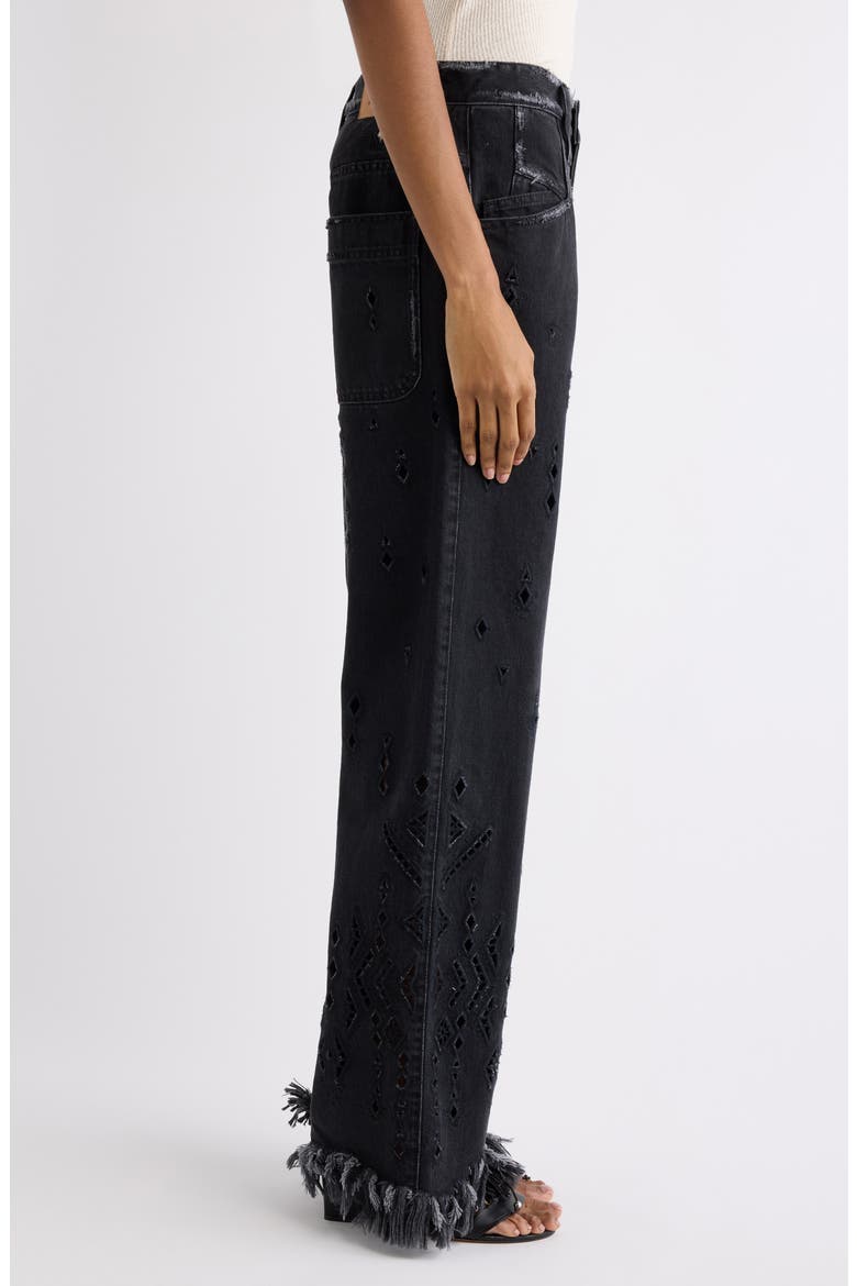 Amia Fray Hem Broderie Anglaise Flare Leg Jeans, Alternate, color, BLACK