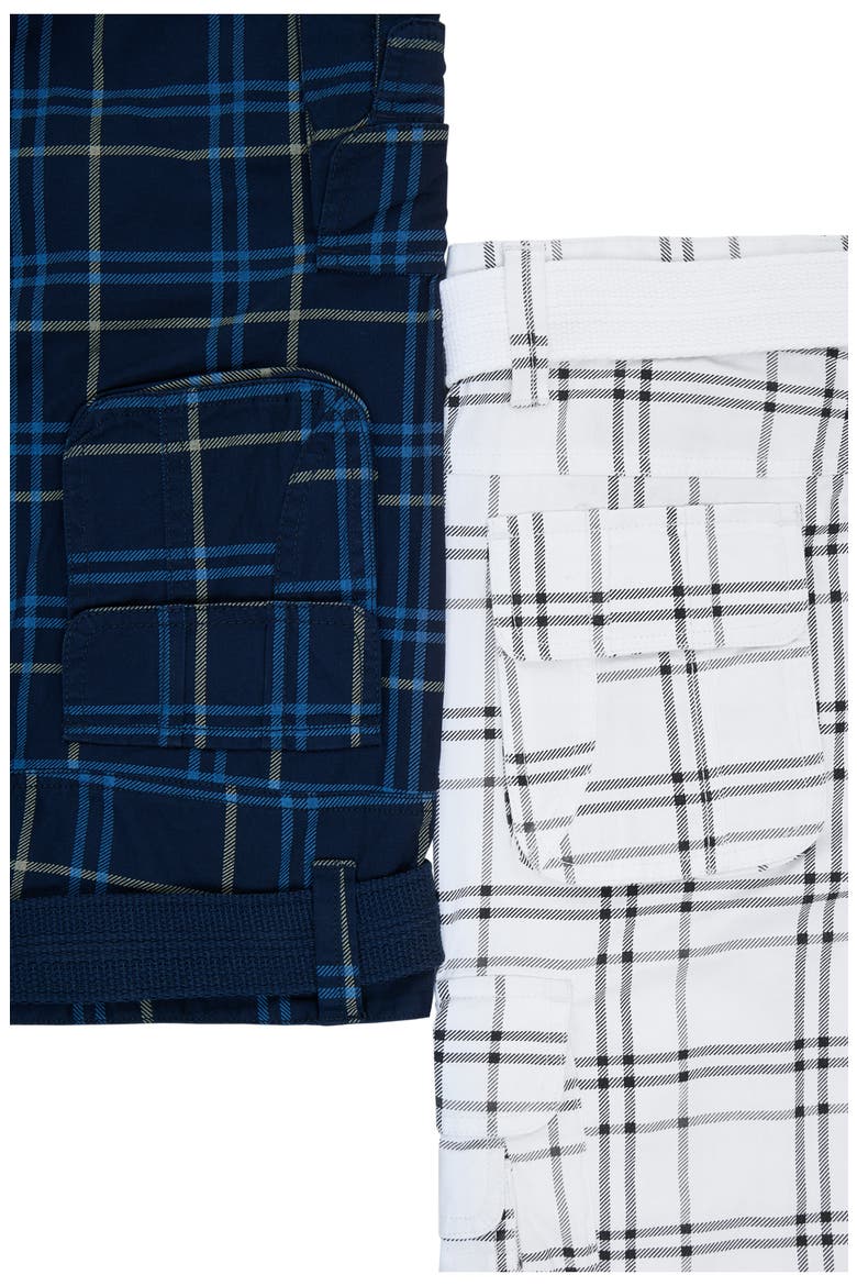 Kids' 2-Pack Belted Twill Cargo Shorts, Alternate, color, NAVY PLAID/ WHITE PLAID