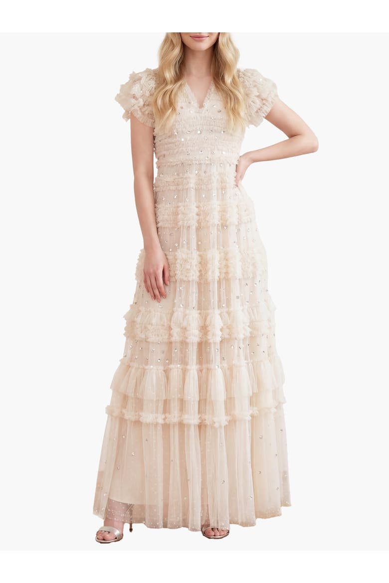 Vivian V-neck Sequin Dress, Main, color, Cream