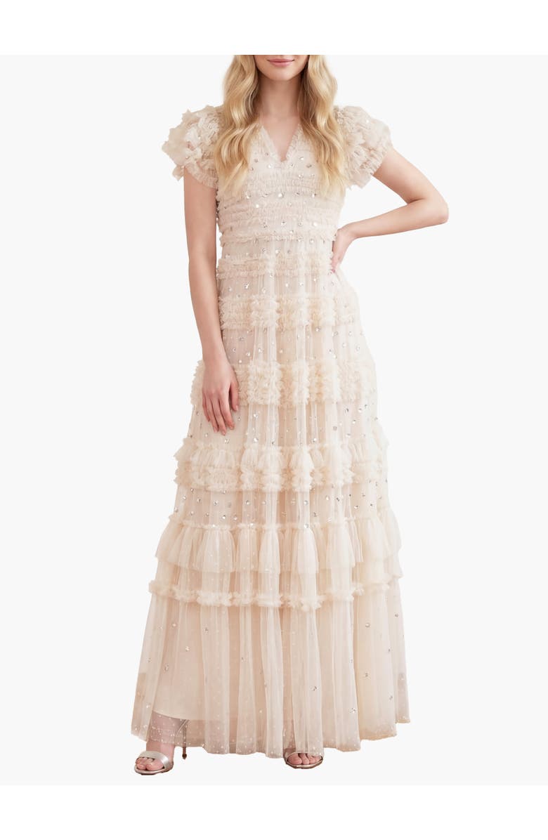 Needle & Thread Vivian V-neck Sequin Dress, Main, color, Cream