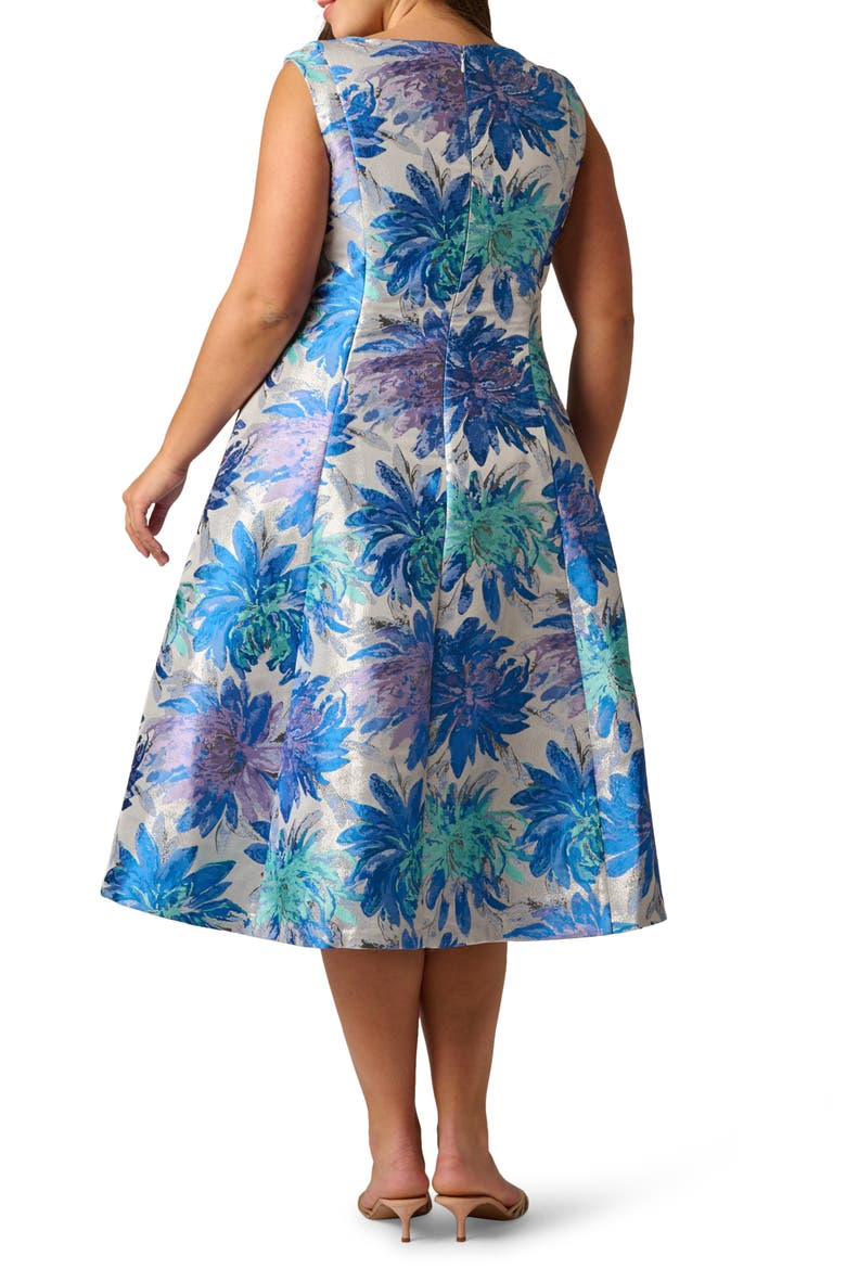 Metallic Jacquard Sleeveless Midi Dress, Alternate, color, BLUE MULTI