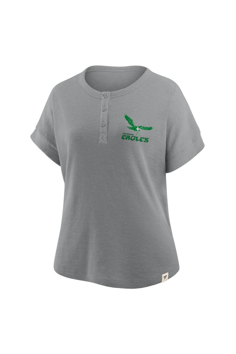 Women's Fanatics Heather Gray Philadelphia Eagles Oversized Hometown Premium Henley Shirt, Alternate, color, Heather Gray