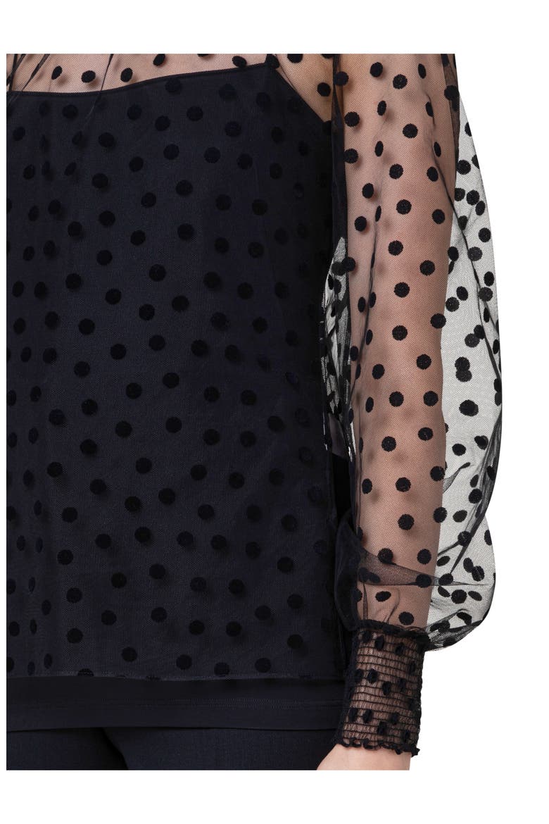 Velvet Polka Dot Tulle Blouse, Alternate, color, BLACK