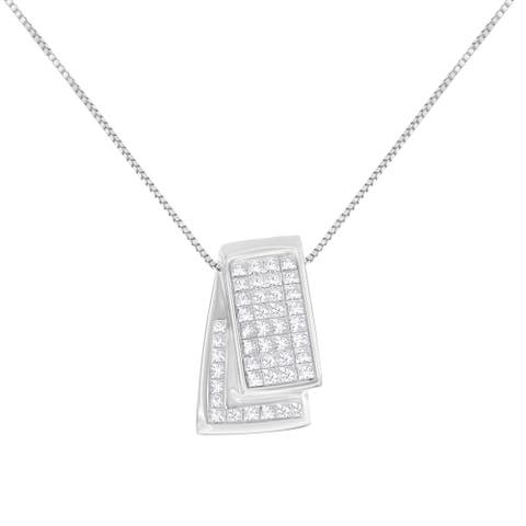 14K Gold 1.0 Cttw Princess Cut Diamond Foldover Box Pendant Necklace