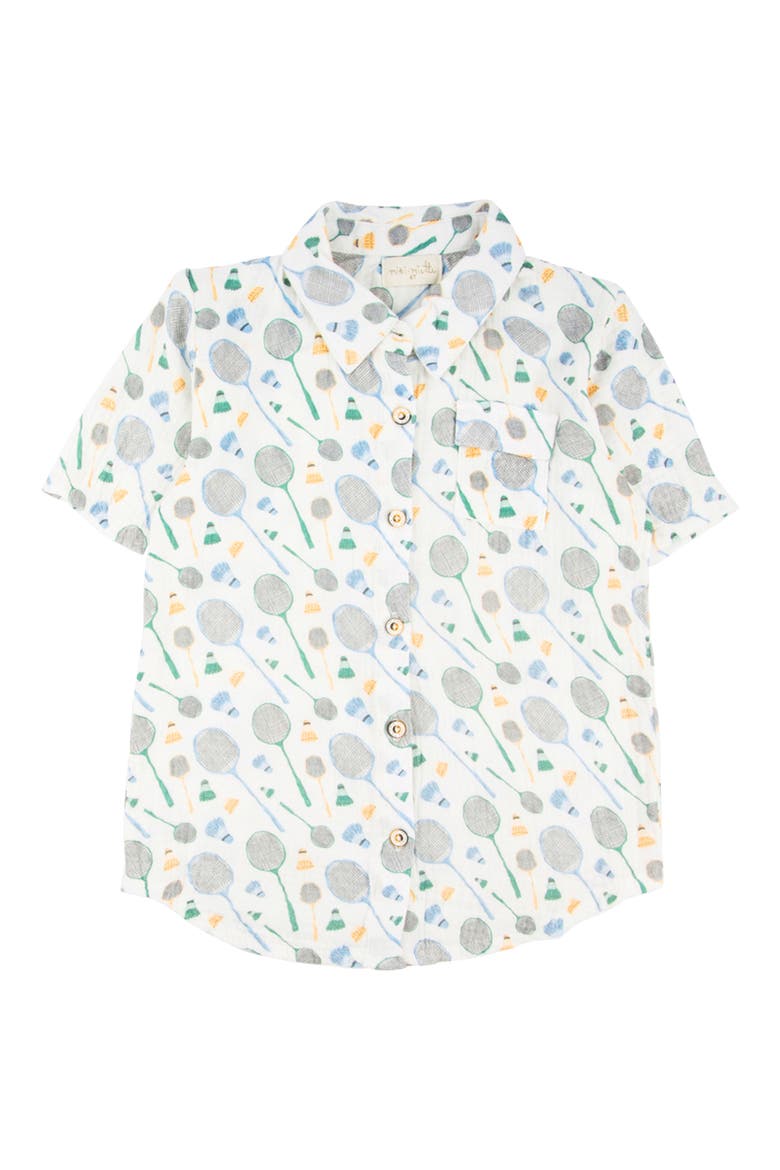 Kids' Jerry Racket Print Short Sleeve Cotton Button-Up Shirt, Main, color, BADMINTON