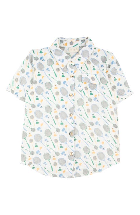 Kids' Jerry Racket Print Short Sleeve Cotton Button-Up Shirt (Toddler & Little Kid)