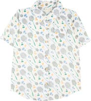 Miki Miette Kids' Jerry Racket Print Short Sleeve Cotton Button-Up Shirt